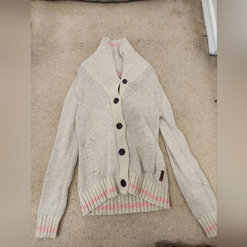 Roots Cream and Pink Button-Up Cardigan